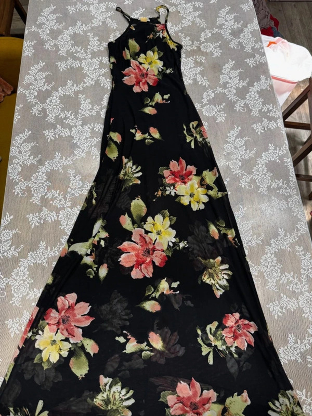 black floral halter top maxi dress